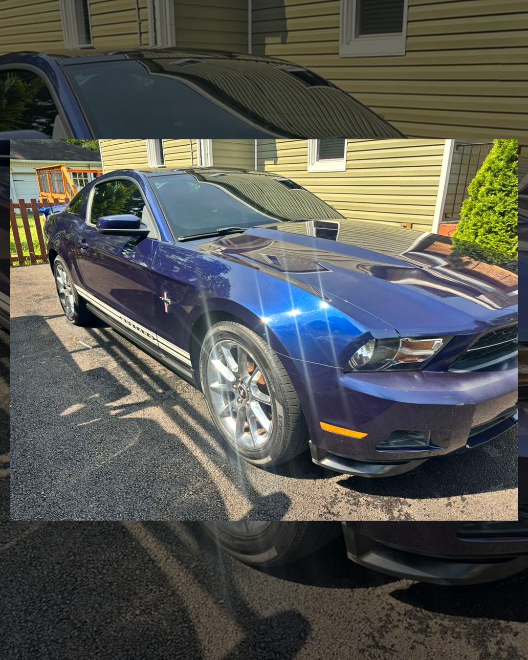Blue Mustang finished exterior, first angle